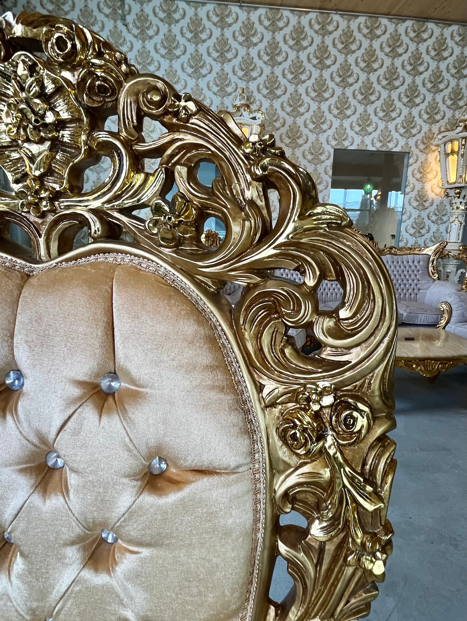 Throne Italian Baroque Rococo Style Armchair in Gold Finish Good for Wedding or Event Decoration