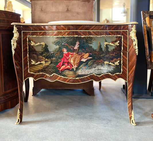 Sink Cabinet French Antique Style Handpainted Oil Painting Surface Retro Baroque Style Home Decor with Ceramic Sink Top for Bathroom Decor