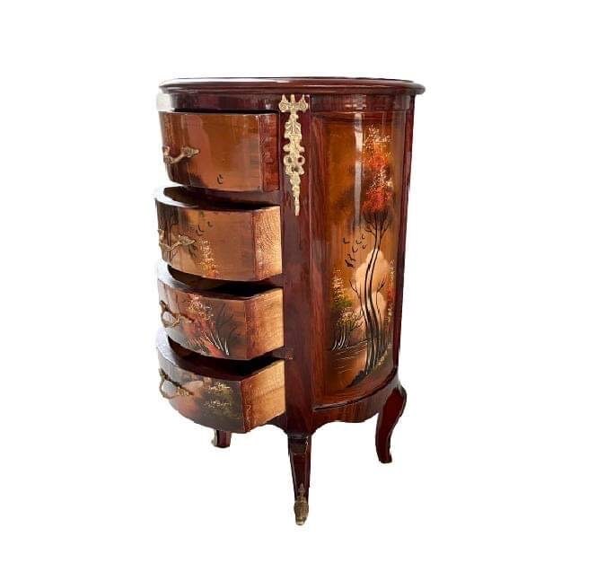Louis XVI Möbel Kommode Nachttisch im Antik Stil- Runden / Night Stand French Baroque Style Oil Painted At Surface Chest of Drawer - Round