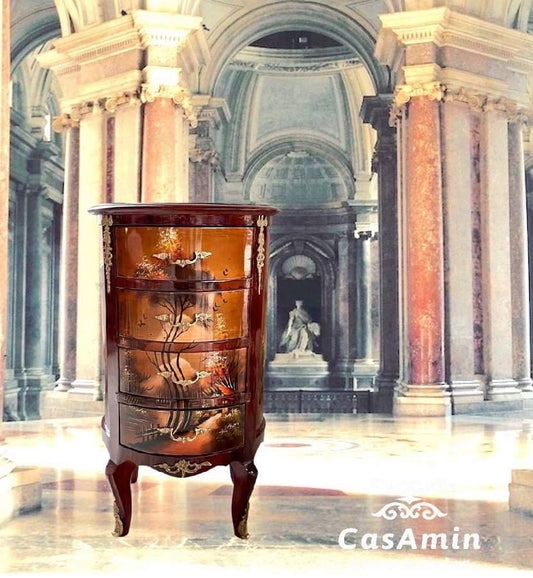 Louis XVI Möbel Kommode Nachttisch im Antik Stil- Runden / Night Stand French Baroque Style Oil Painted At Surface Chest of Drawer - Round