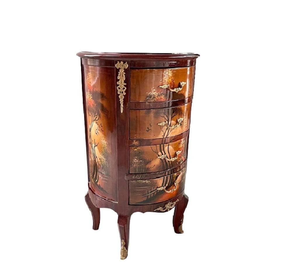 Louis XVI Möbel Kommode Nachttisch im Antik Stil- Runden / Night Stand French Baroque Style Oil Painted At Surface Chest of Drawer - Round