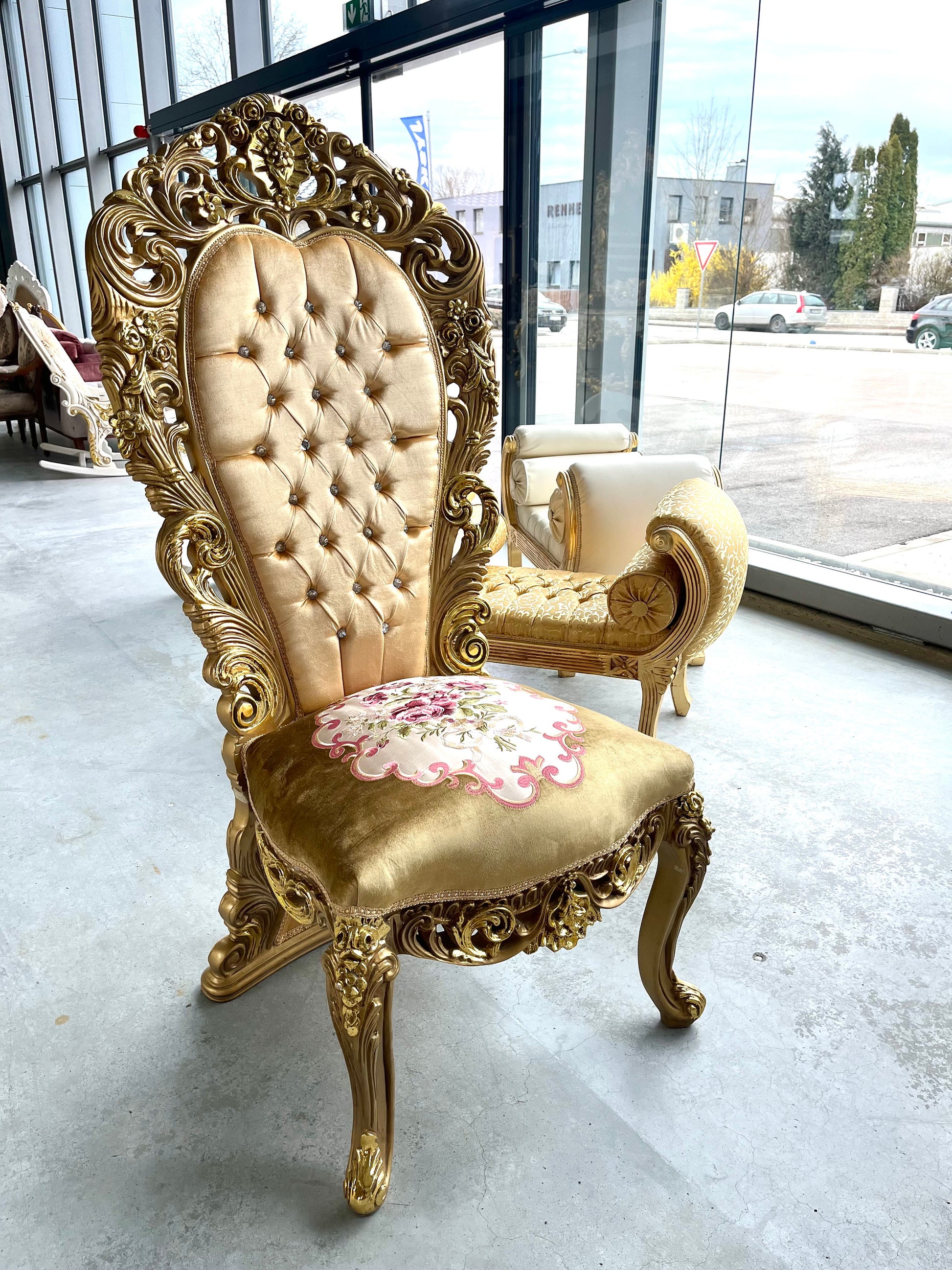 Italiaanse barokke antieke stijl koningstroon / Italian Baroque Antique Style Royal Throne- Gold