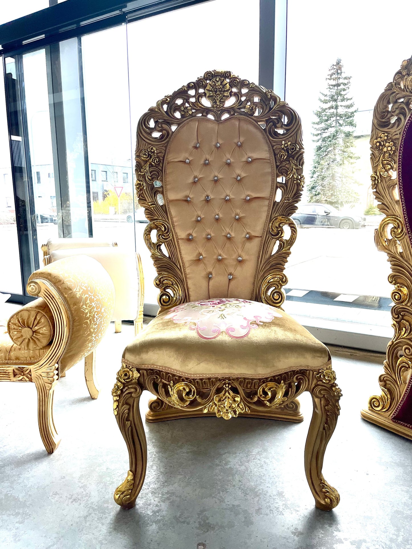 Italiaanse barokke antieke stijl koningstroon / Italian Baroque Antique Style Royal Throne- Gold
