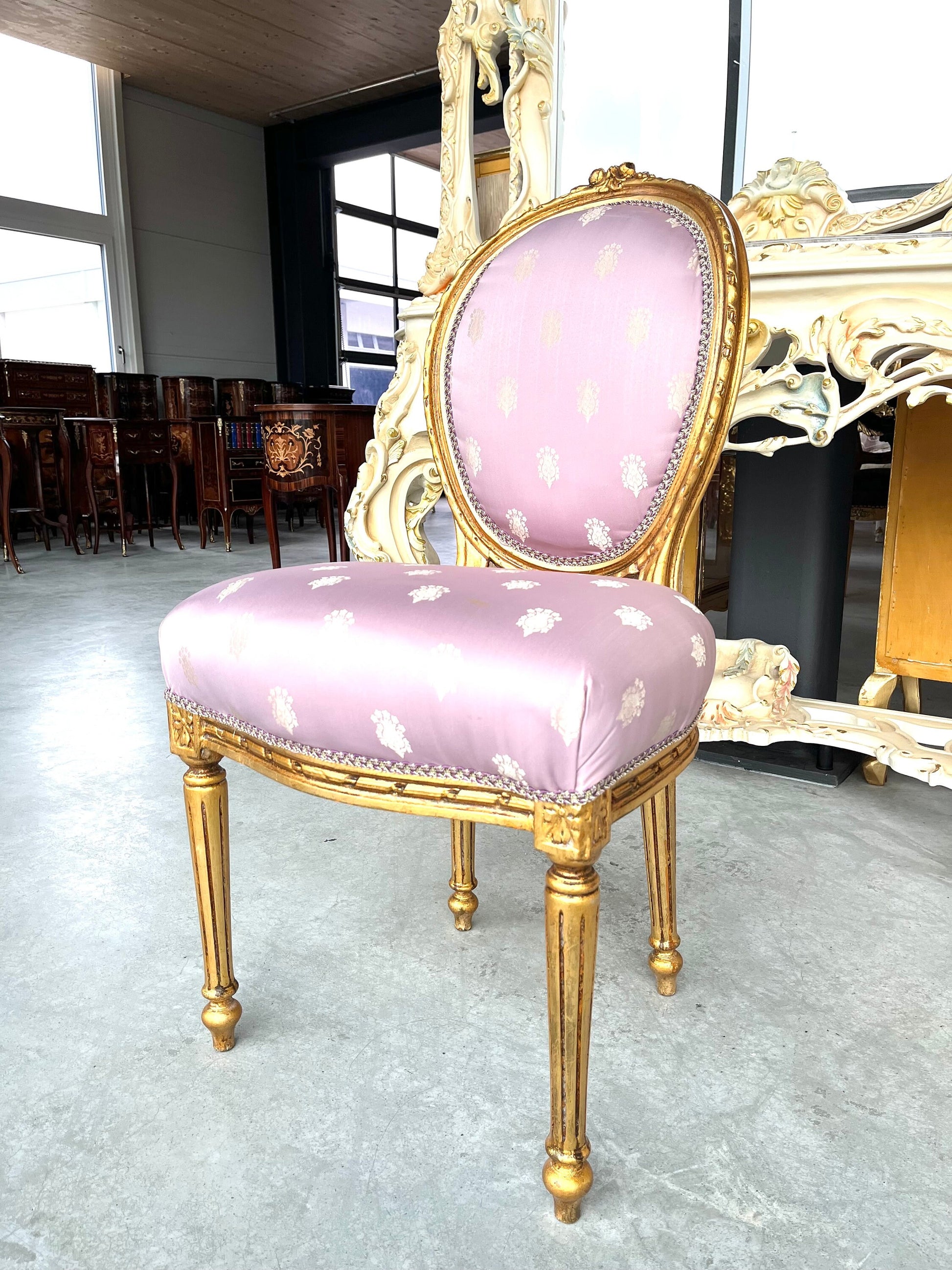 Esszimmerstuhl im französischen Barockstil / Fench Baroque Style Dining Chair- Rosa