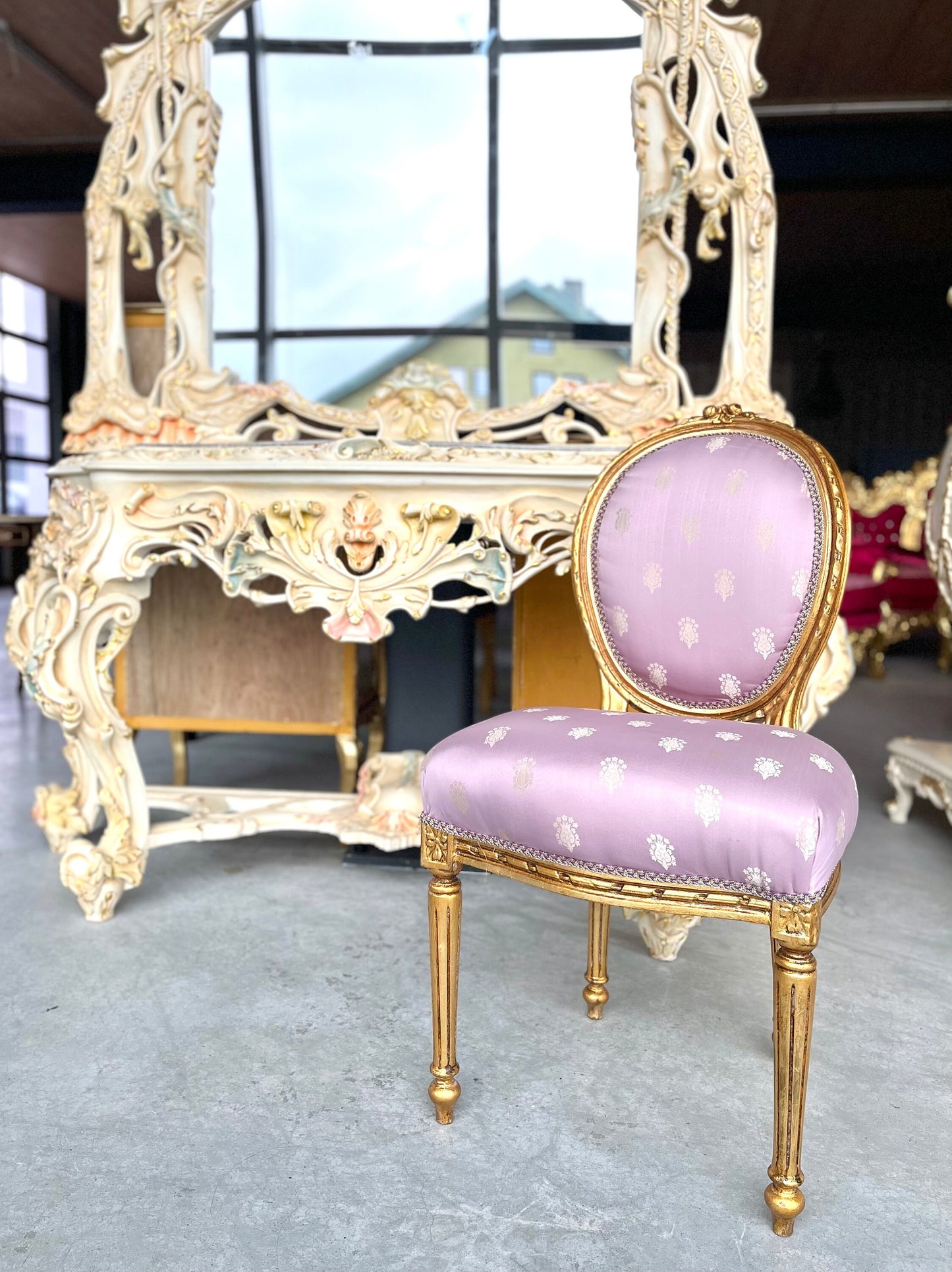 Esszimmerstuhl im französischen Barockstil / Fench Baroque Style Dining Chair- Rosa