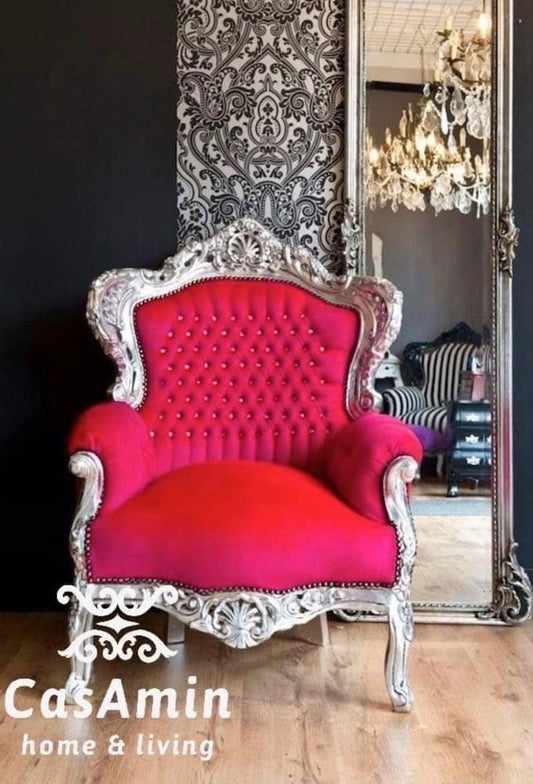 Sessel Barock Rokoko Stil /Armchair Retro Baroque Rococo Style Sofa Chair Nostalgic French Antique Style in Colorful Velvet - Made to Order