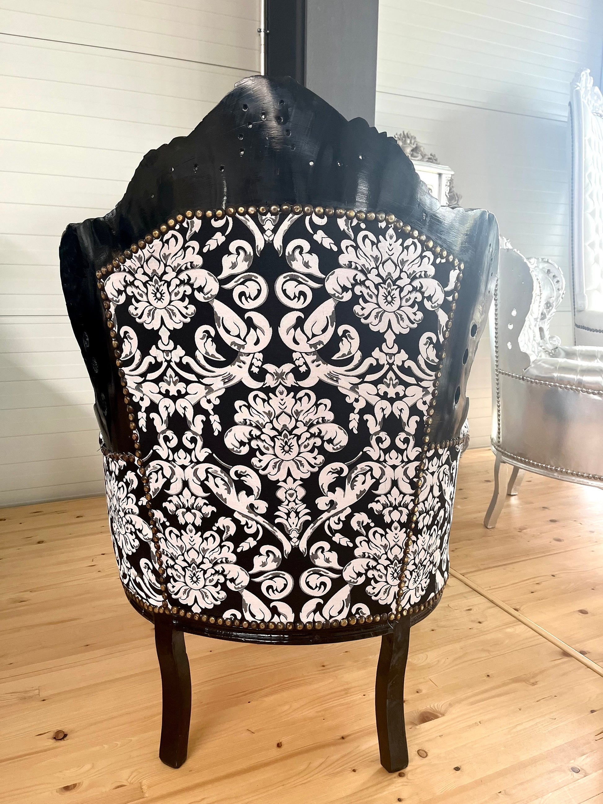 Armchair French Baroque Rococo Style in Floral Print Sofa Chair Italian Antique Style Floral Print for Living Room