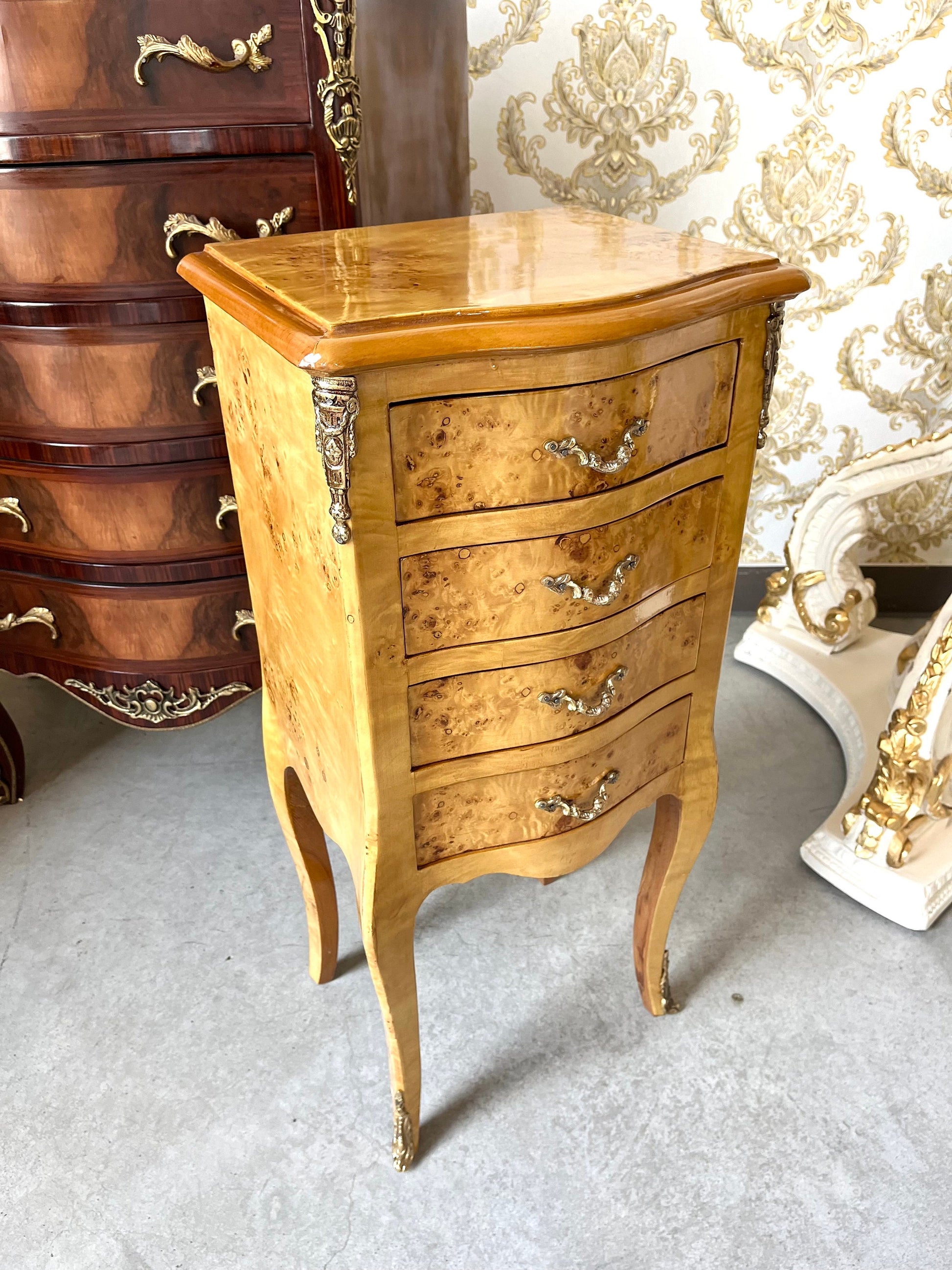 Small Kommode French Louis Style Night Stand Retro Baroque Style in Yellow Color Small Chest Of Drawer Beautiful Home Decor