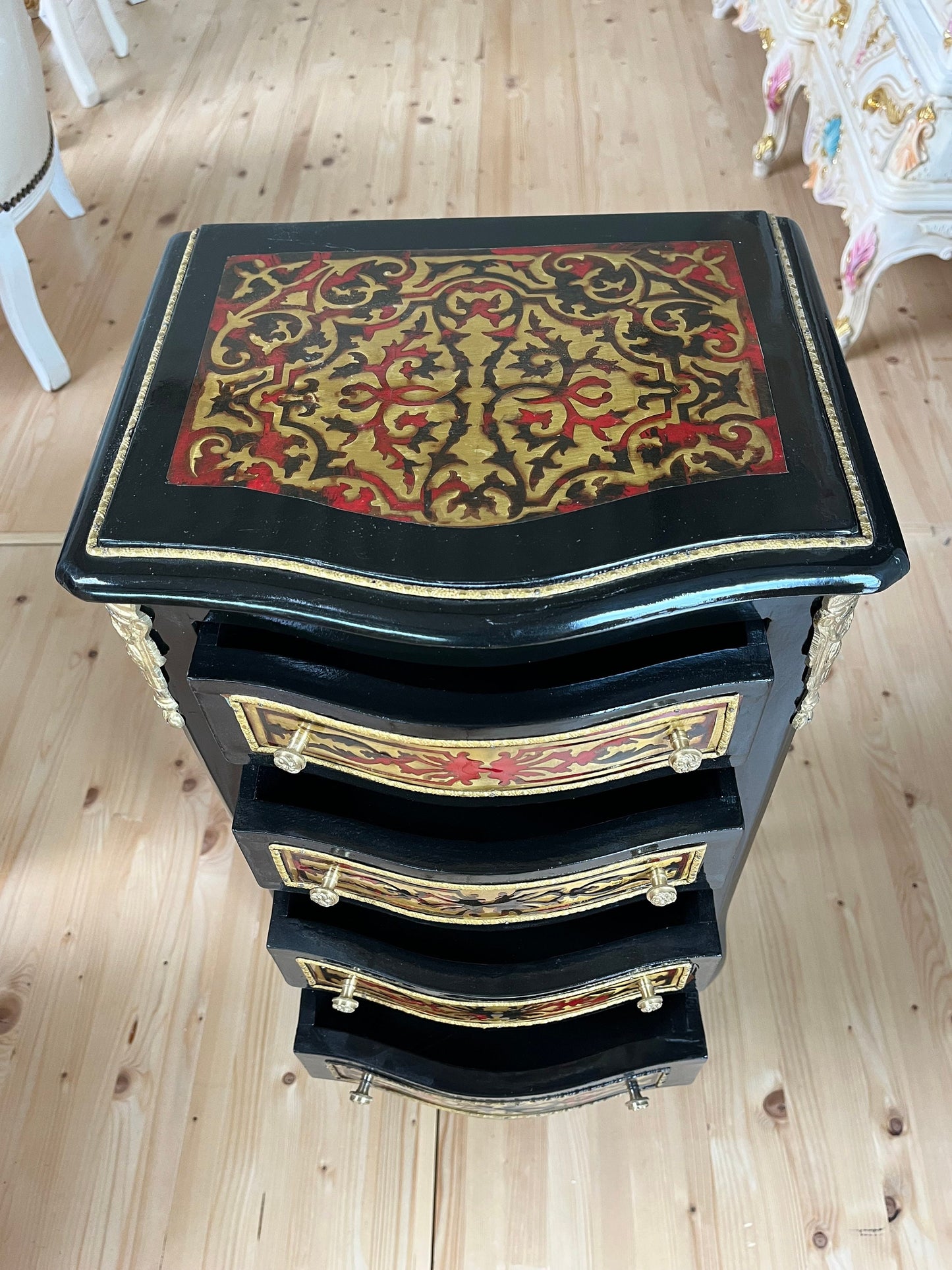 Louis XVI Möbel Kommode Nachttisch im Antik Stil/ French Baroque Antique Style Night Stand in Black Bronze Motif