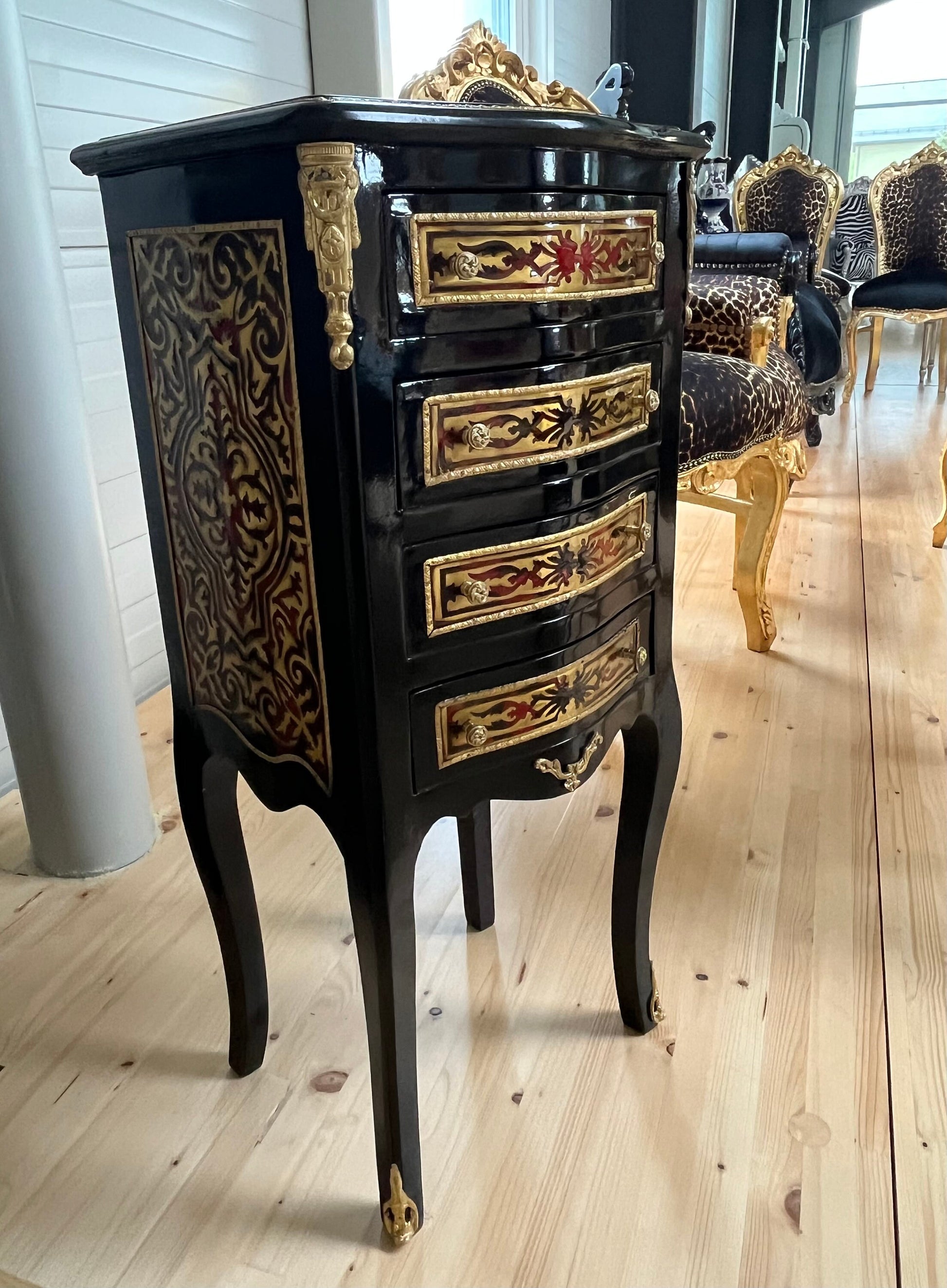 Louis XVI Möbel Kommode Nachttisch im Antik Stil/ French Baroque Antique Style Night Stand in Black Bronze Motif