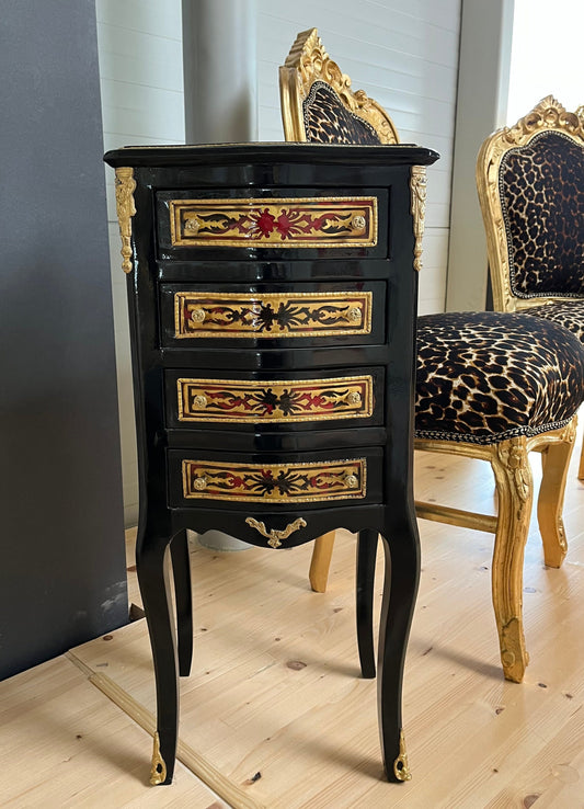 Louis XVI Möbel Kommode Nachttisch im Antik Stil/ French Baroque Antique Style Night Stand in Black Bronze Motif