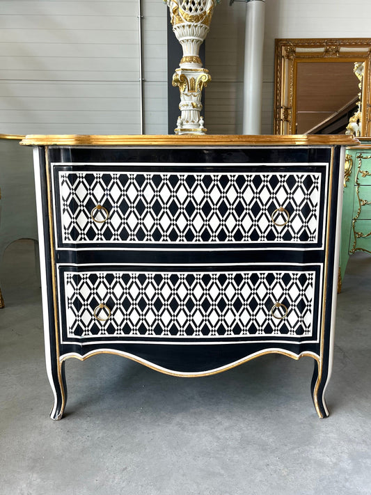 Chest of Drawer Art Deco Style Black & White Wooden Dresser Black Diamond Print Kommode Bedroom Cabinet for Home Decor