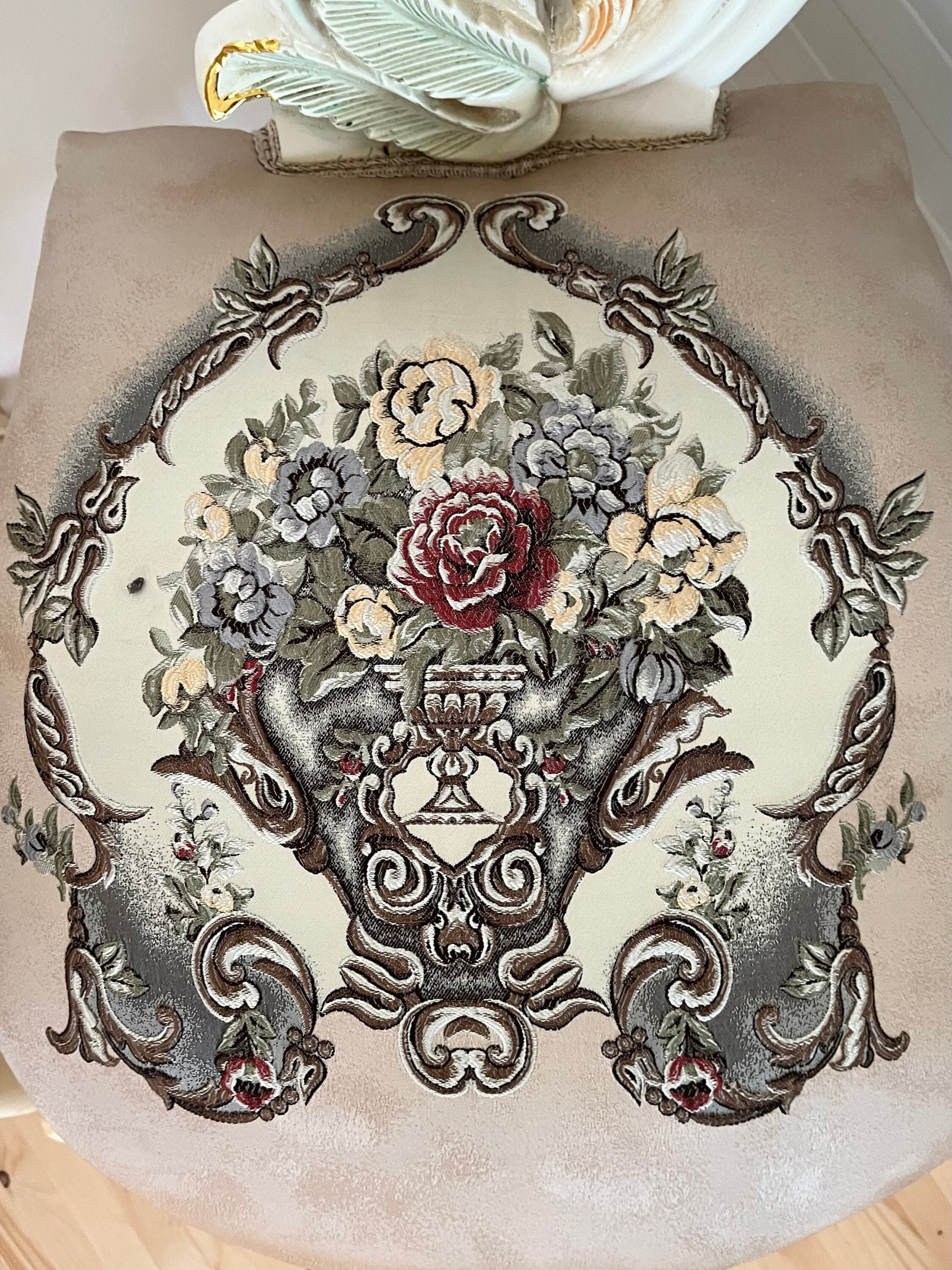 A Pair of Chairs French Baroque Style for Wedding Party Event in Flower Shape Backrest & Floral Embroidered Matching Fabric in Handcrafted