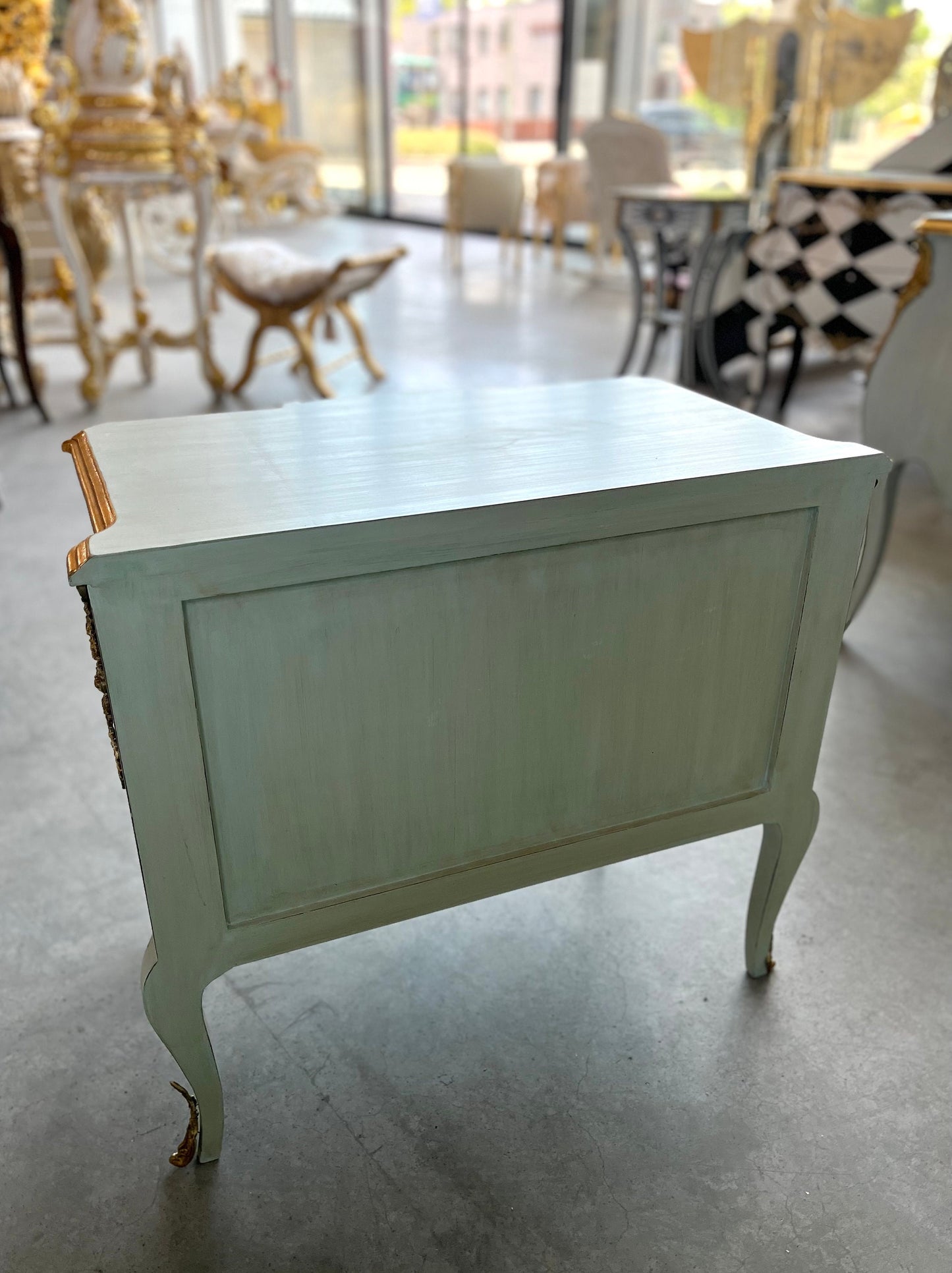 Barock-Rokoko-Kommode in Gebürstetes Hellblau/Baroque Rococo Chest of Drawer in Brushed Light Blue
