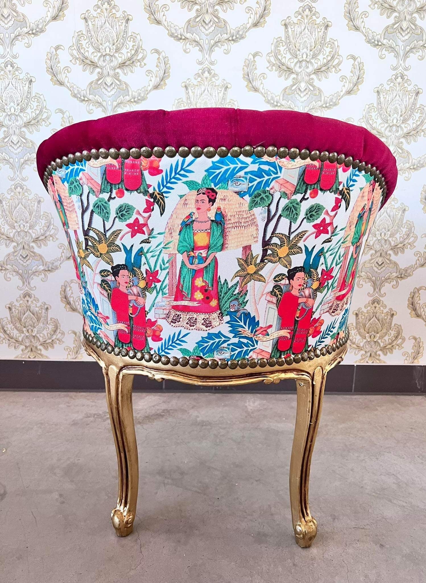 Chair Velvet Red Baroque Rococo Style Tufted Armchair Red Velvet Coloful Print for Café Chair Tufted Velvet Chair Red Orange for Lounge Room