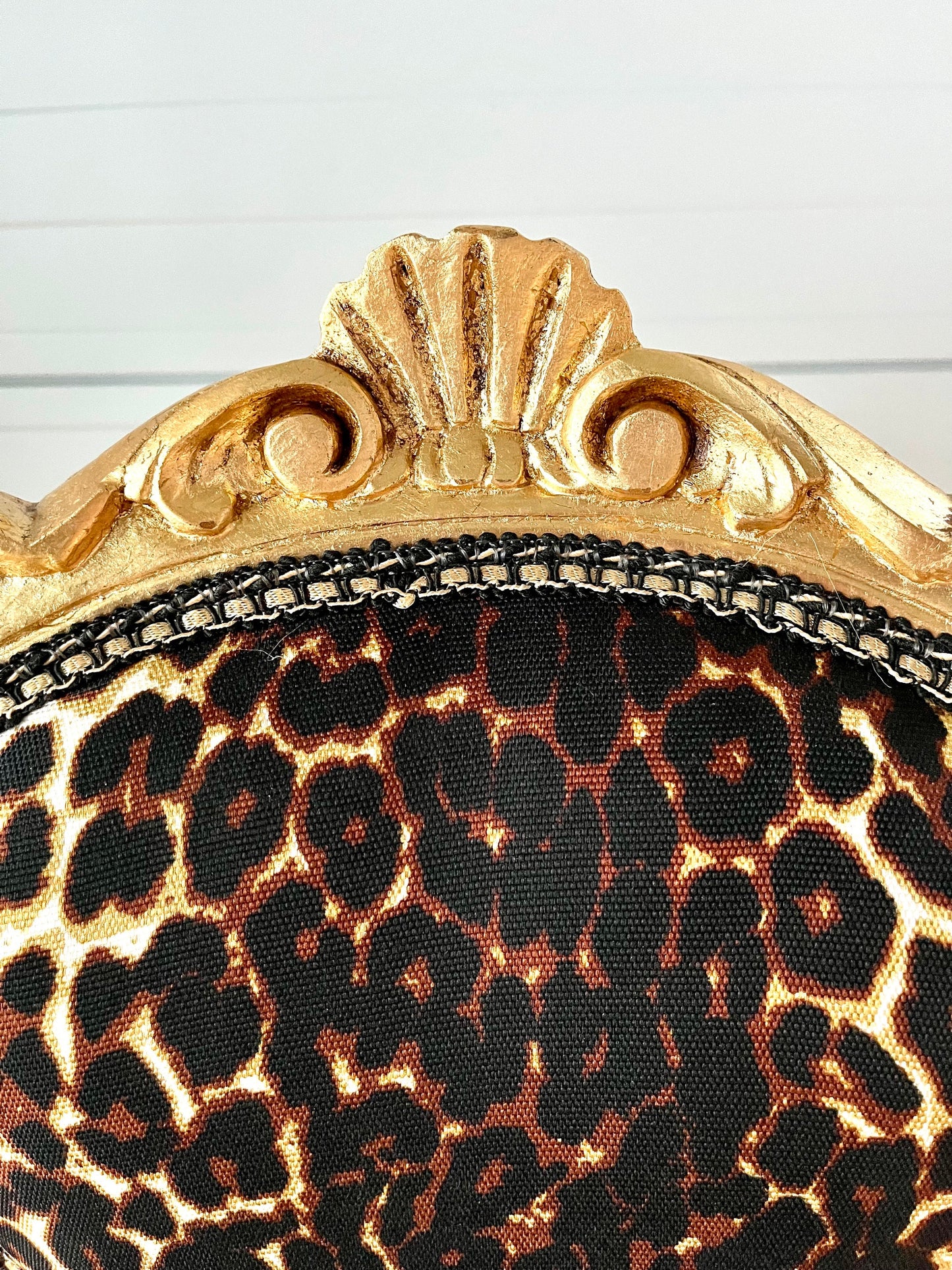 Small Chair French Baroque Rococo Style Retro Italian Style Kid’s Chair in Leopard Print Gold Finish Chair Black Flower Pattern Gold Finish