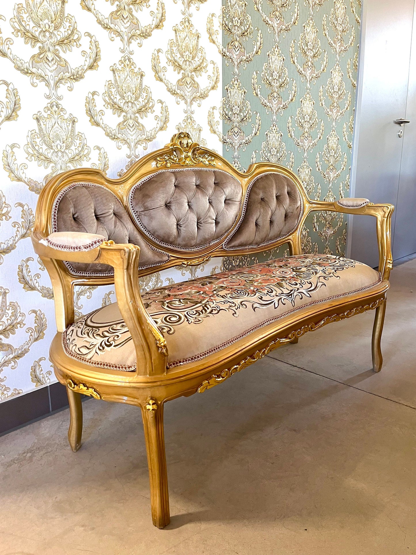 Sofa Set Camel Color Velvet for Home Sofa Set French Louis Style for Lodge Retro Style Settee Coffee Table Marble Top for Longue Room