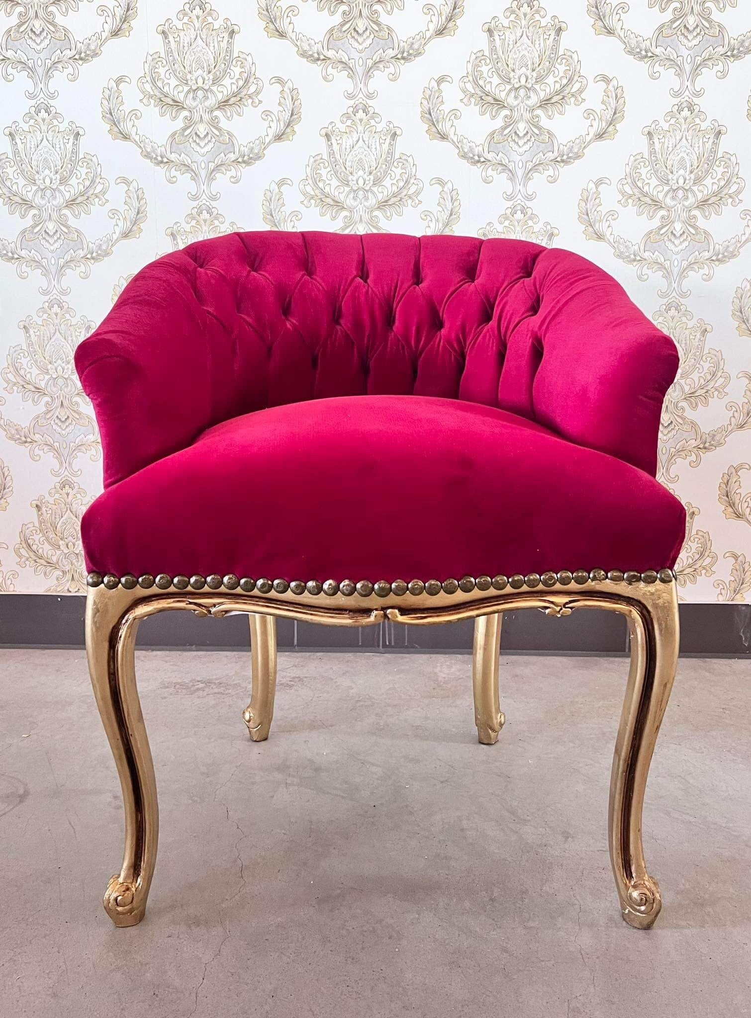 Chair Velvet Red Baroque Rococo Style Tufted Armchair Red Velvet Coloful Print for Café Chair Tufted Velvet Chair Red Orange for Lounge Room
