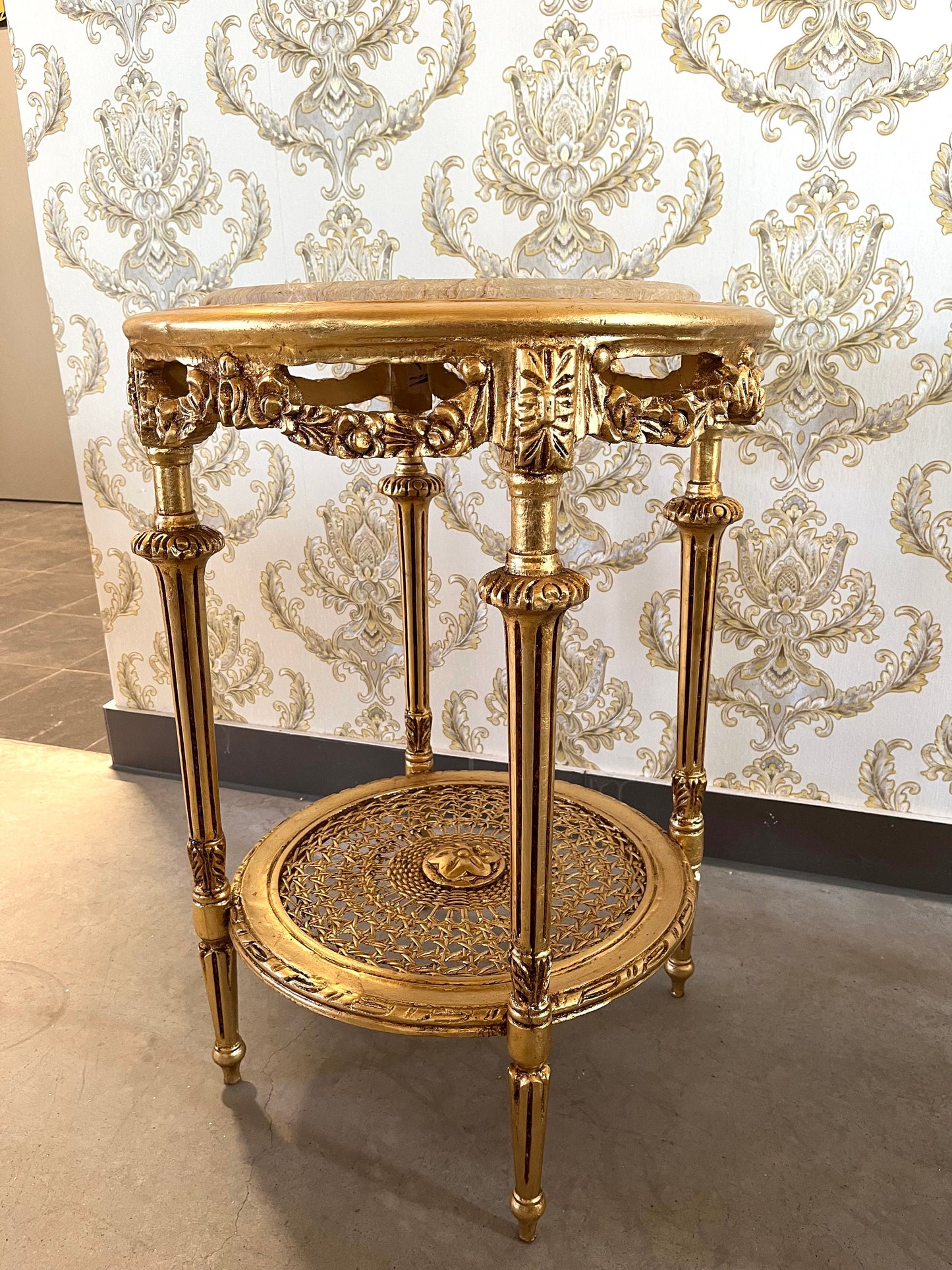 Side Table French Baroque Style with Marble Top Side Table Antique Style Silver Finish Home Decor Side Table