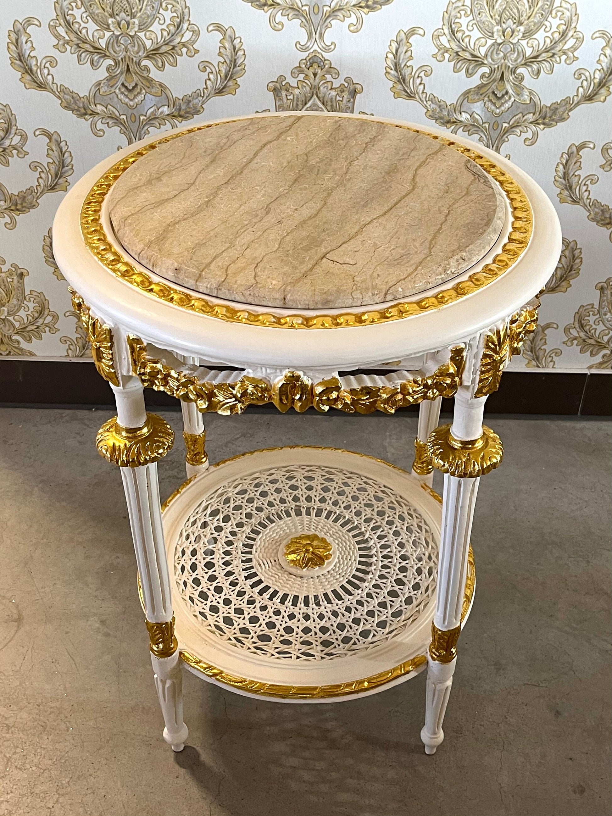 Side Table French Baroque Style with Marble Top Side Table Antique Style Silver Finish Home Decor Side Table