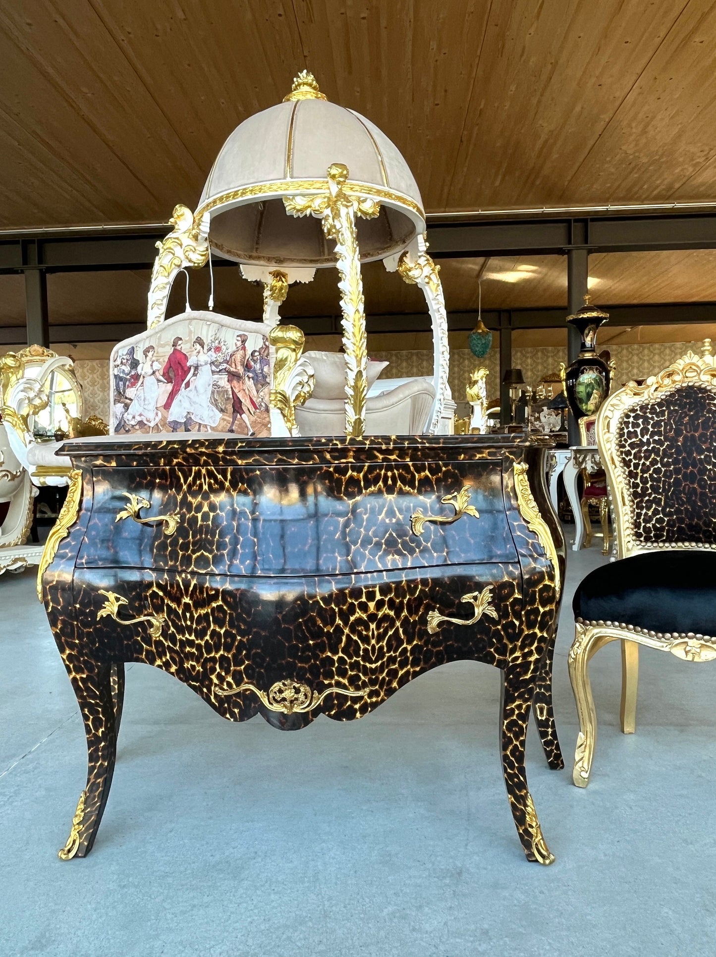 Chest of Drawer Louis XV Style in Leopard Print Dresser Retro Baroque Rococo Style Bedroom Kommode in Brown Leopard Print Collection Decor