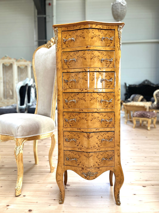 Hohe Kommode im Barockstil - Glänzend /Tall Chest of Drawer French Baroque Style in Yellow 7 Drawers Cabinet for Home Decor or Shop Display