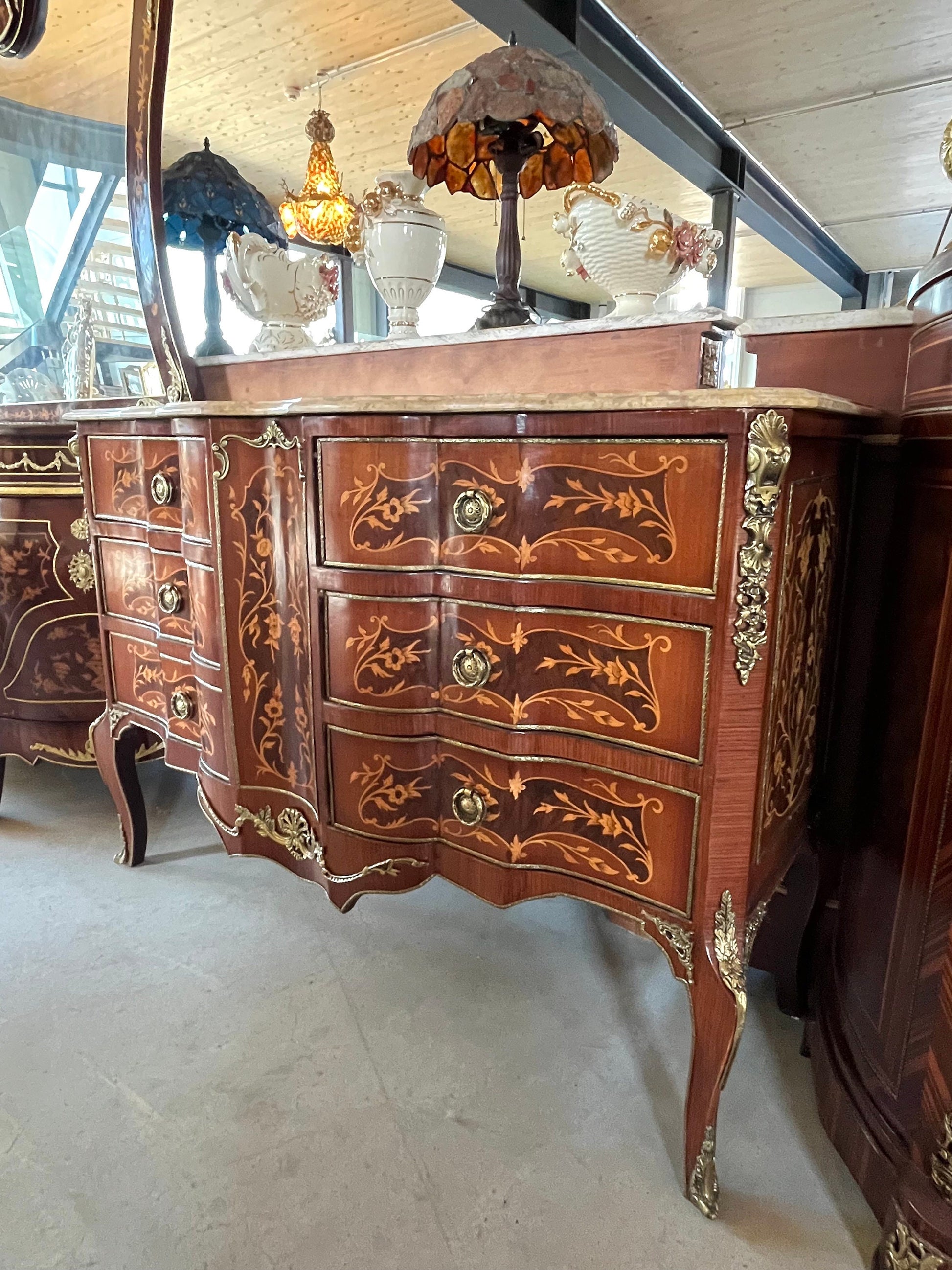 Chest of Drawer Nostalgic French Baroque Style Wooden Cabinet with Marble at Top Antique Style Reproduction for Stylish Home Decor- Limited