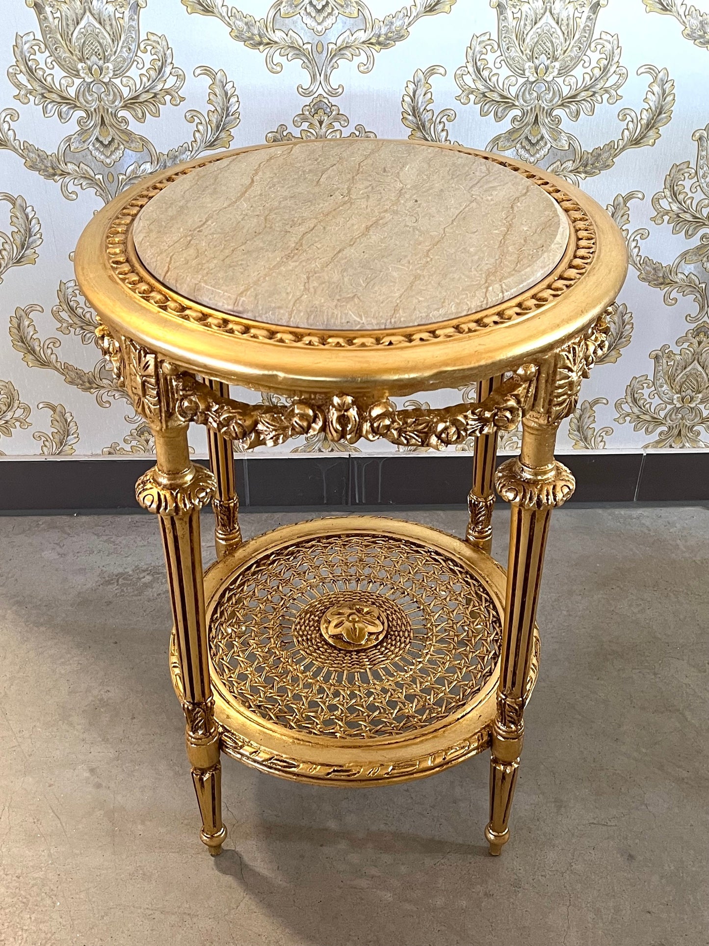 Side Table French Baroque Style with Marble Top Side Table Antique Style Silver Finish Home Decor Side Table