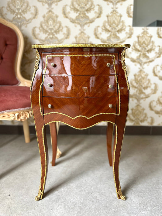 Night Stand French Louis Antique Style Chest of Drawer Retro Baroque Style in Brown Color Bedside Cabinet for Home Bedroom