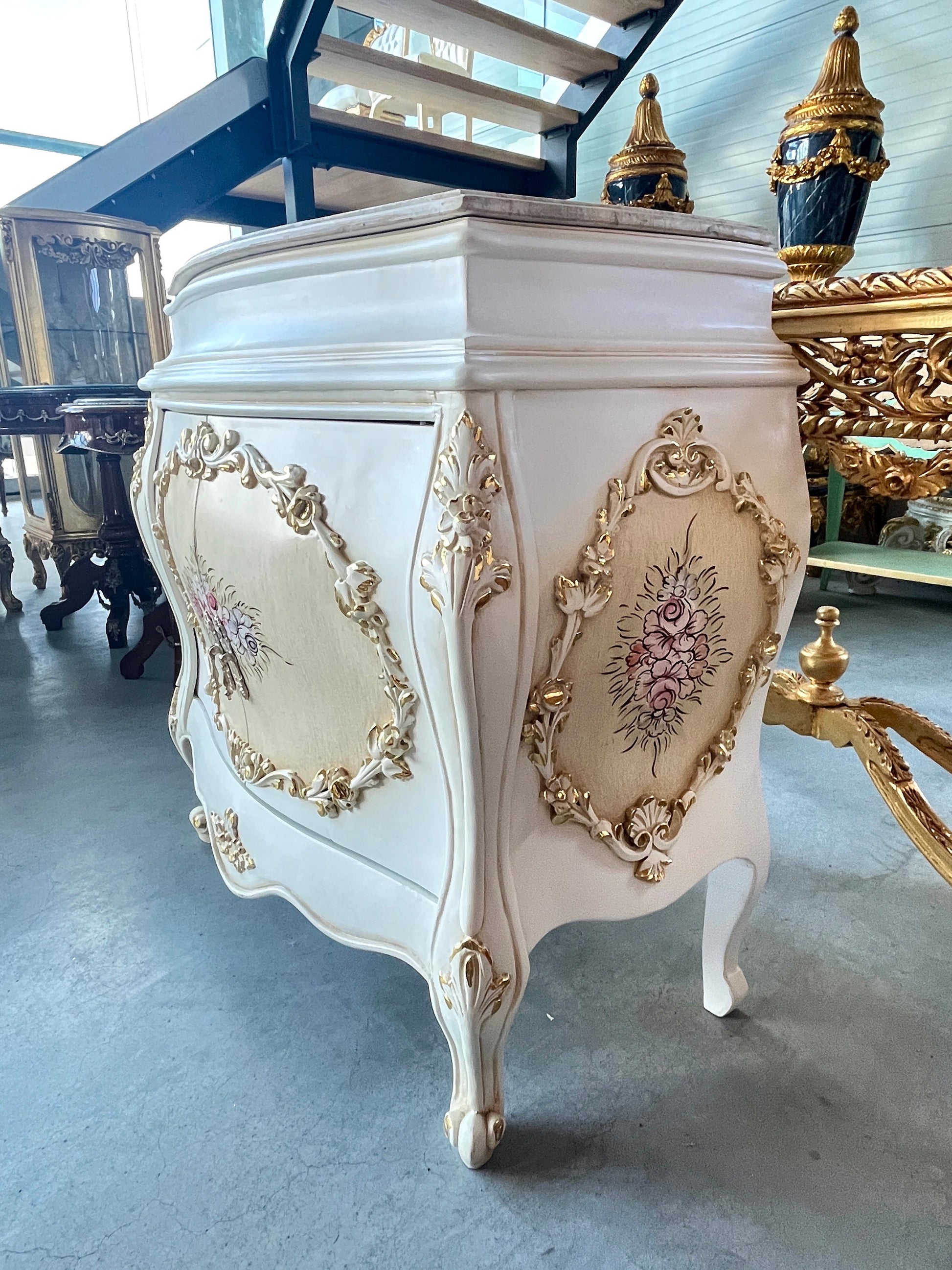 Cabinet Marble Top Home Decor Baroque Style Cabinet Marble Top French Style Cabinet in Beige Color French Antique Style Cabinet with Marble