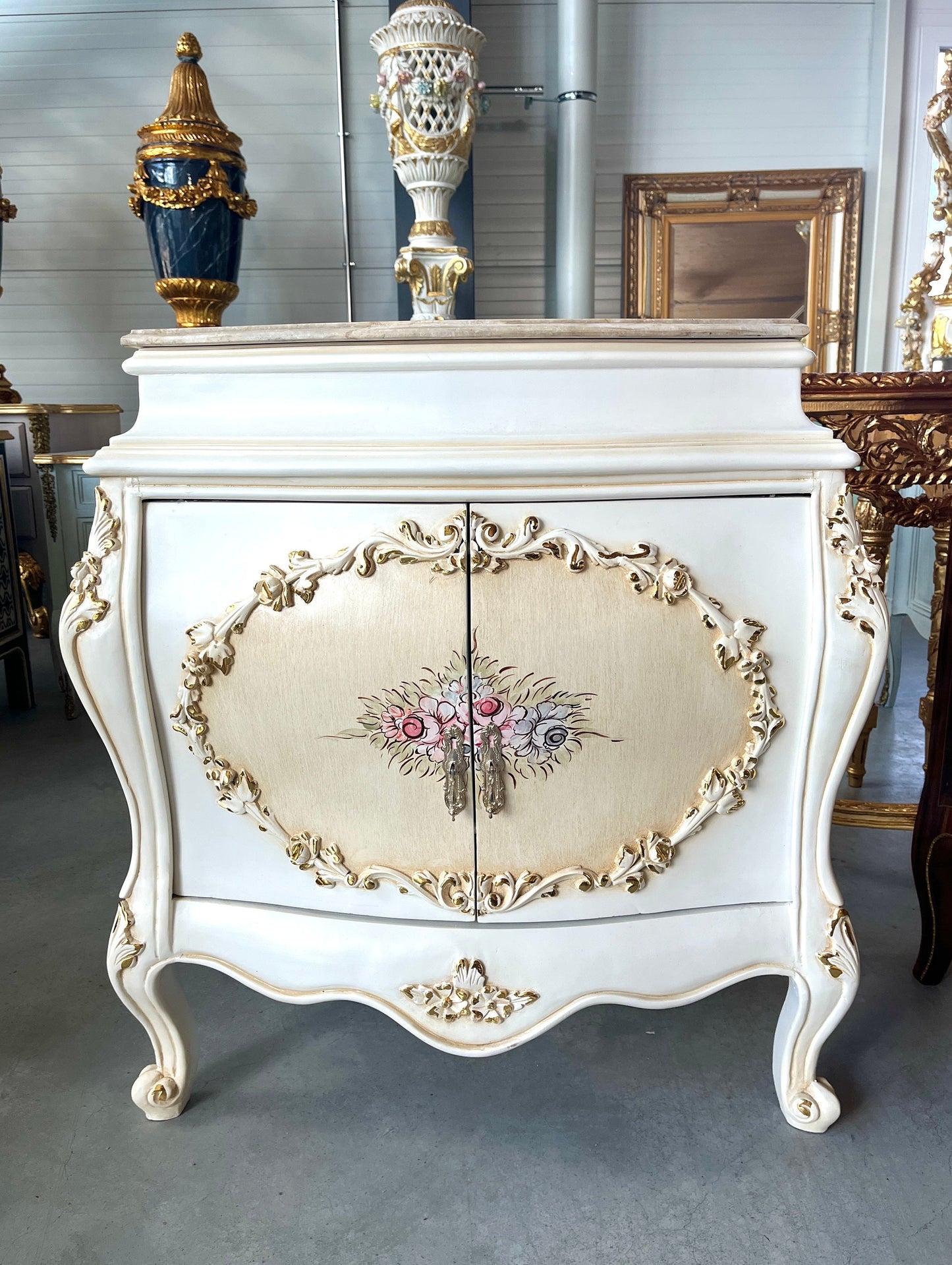 Cabinet Marble Top Home Decor Baroque Style Cabinet Marble Top French Style Cabinet in Beige Color French Antique Style Cabinet with Marble