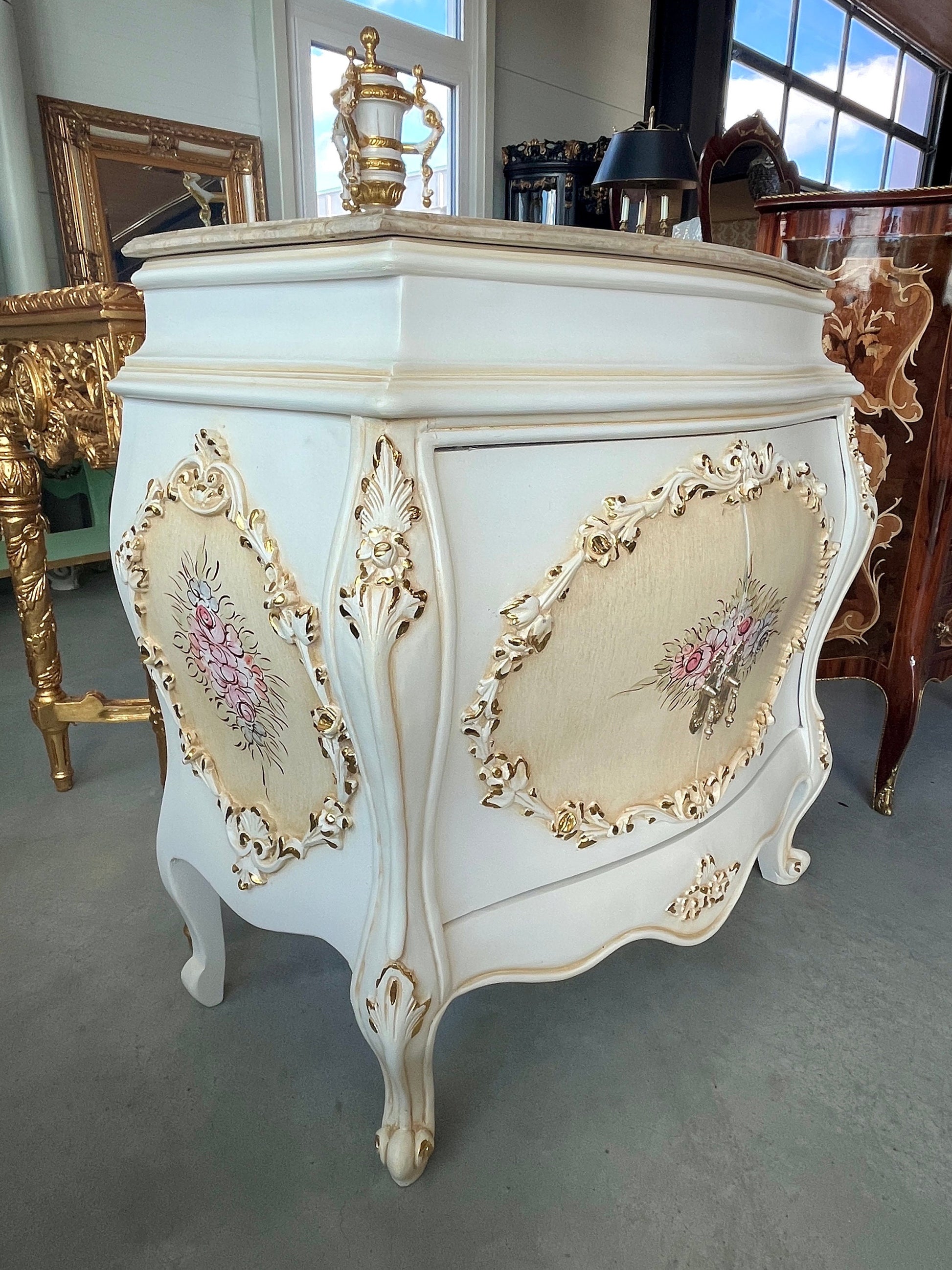 Cabinet Marble Top Home Decor Baroque Style Cabinet Marble Top French Style Cabinet in Beige Color French Antique Style Cabinet with Marble