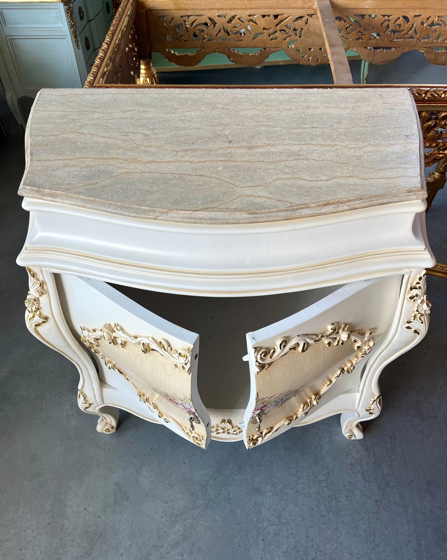 Cabinet Marble Top Home Decor Baroque Style Cabinet Marble Top French Style Cabinet in Beige Color French Antique Style Cabinet with Marble