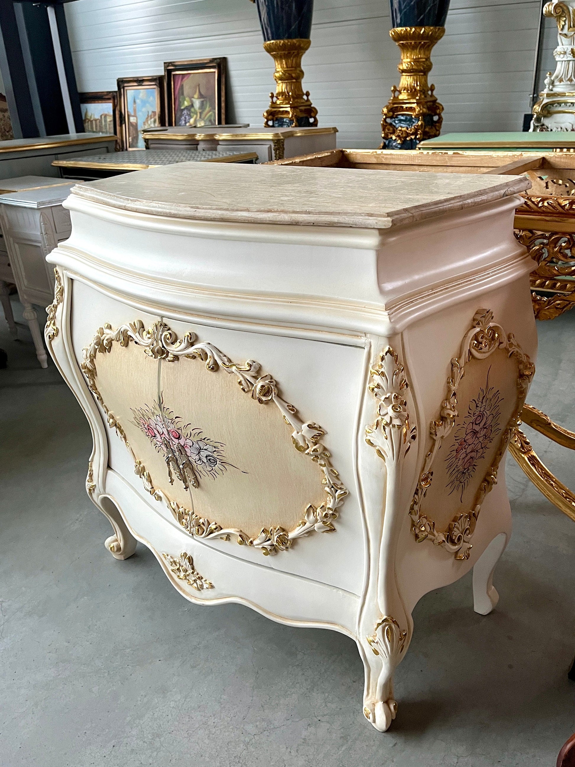 Cabinet Marble Top Home Decor Baroque Style Cabinet Marble Top French Style Cabinet in Beige Color French Antique Style Cabinet with Marble