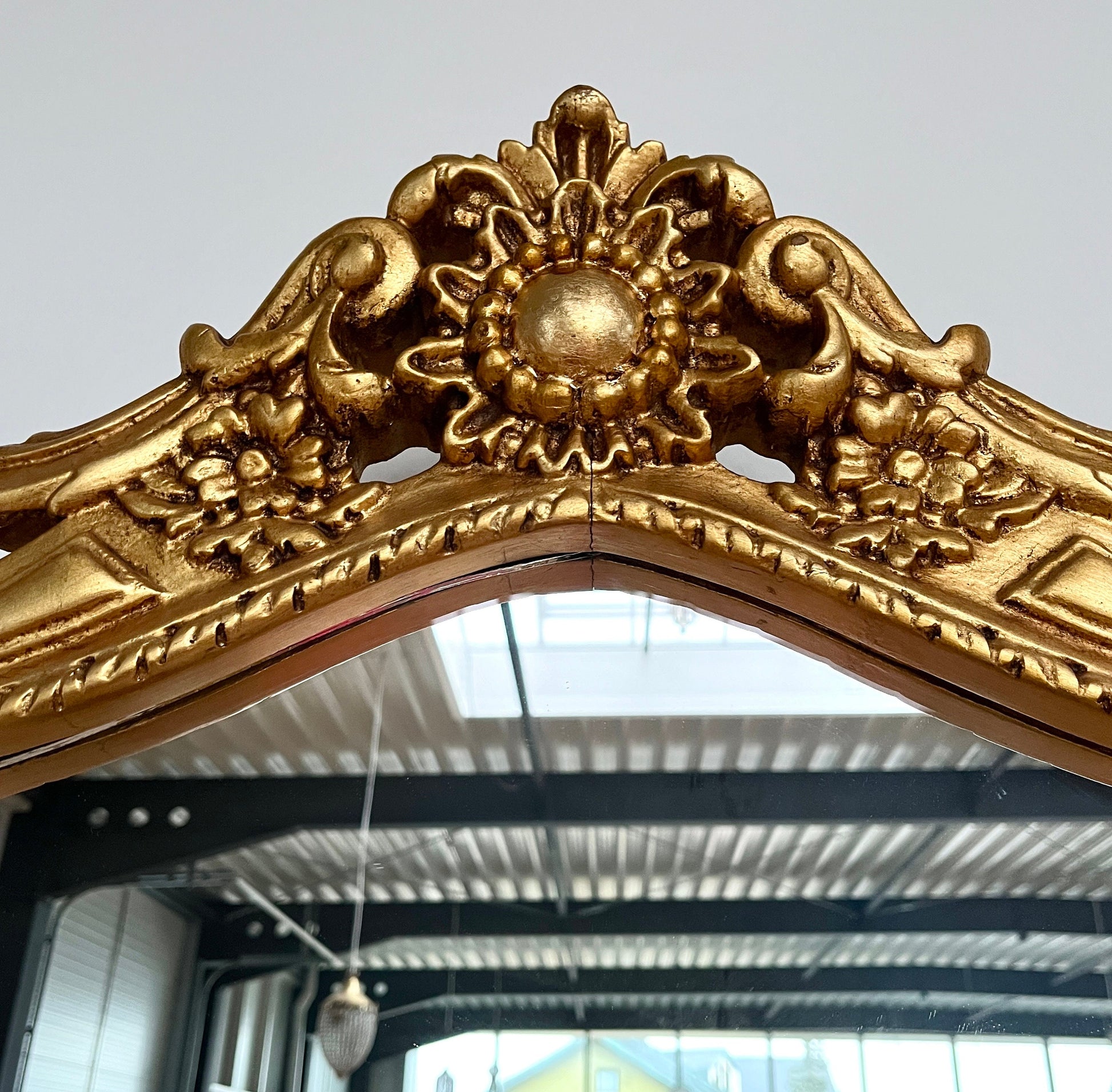 Mirror Table Console Retro Baroque Style with Marble Slab Top Handmade Wooden Table in Gold Finish
