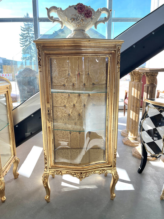Display Cabinet French Louis Style in Gold Finish Glass Wooden Showcase Retro Baroque Style in Sliver Finish Home Decoration for Living Room