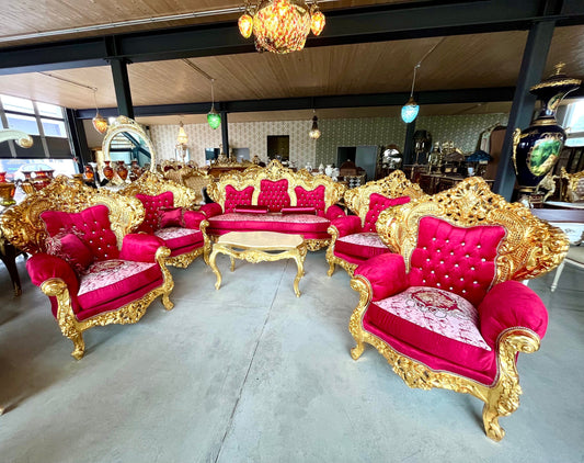 Saloon Sofa Set in Royal Antique Style for Hotel Huge Sofa Set in French Louis Style Saloon Sofa Set in Italian Baroque Rococo Style Red