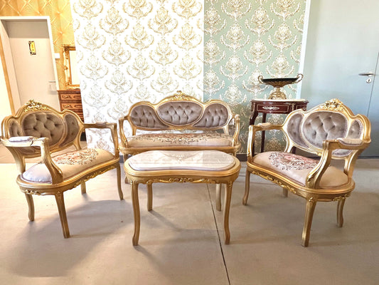 Sofa Set Camel Color Velvet for Home Sofa Set French Louis Style for Lodge Retro Style Settee Coffee Table Marble Top for Longue Room