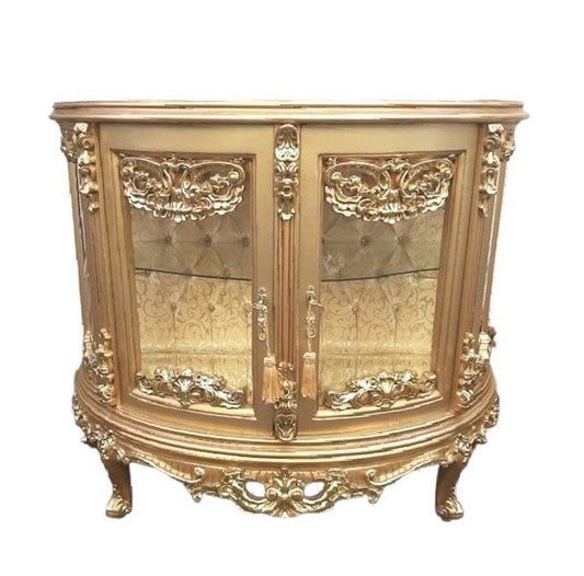 Display Cabinet French Louis Style Showcase in Gold Finish Retro Baroque Antique Style for Home Decor- Made to Order