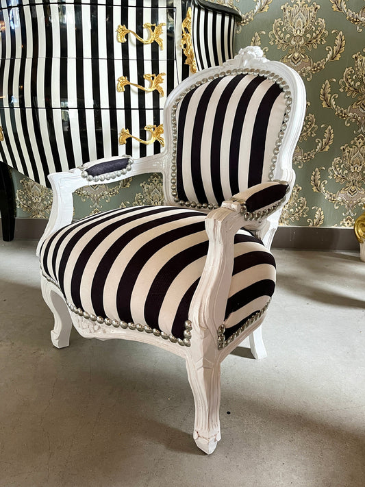 Kid’s Chair Retro Baroque Rococo Style Armchair in Black Stripe French Louis Style Cute Kid’s Chair