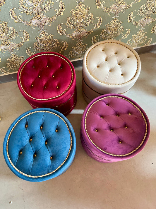 Ottoman Colorful Baroque Style Stool Nostalgic French Handmade Style Ottoman for Home Decor in Rich Velvet Purple Blue Red Beige