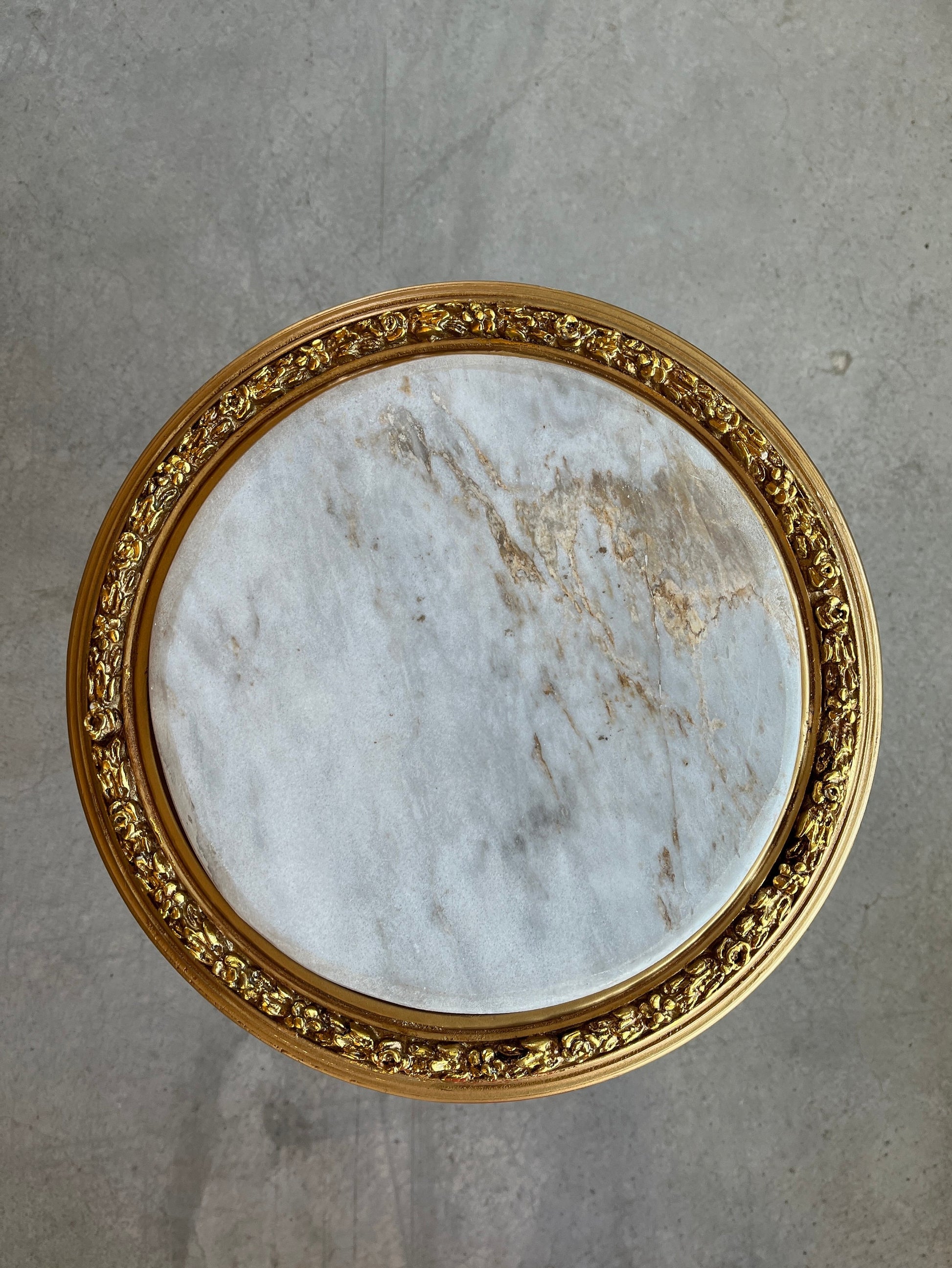 Small Side Table French Baroque Style with Marble Slab Top Tea Table Coffee Table for Home Decor in Gold Finish and Beige Marble Top