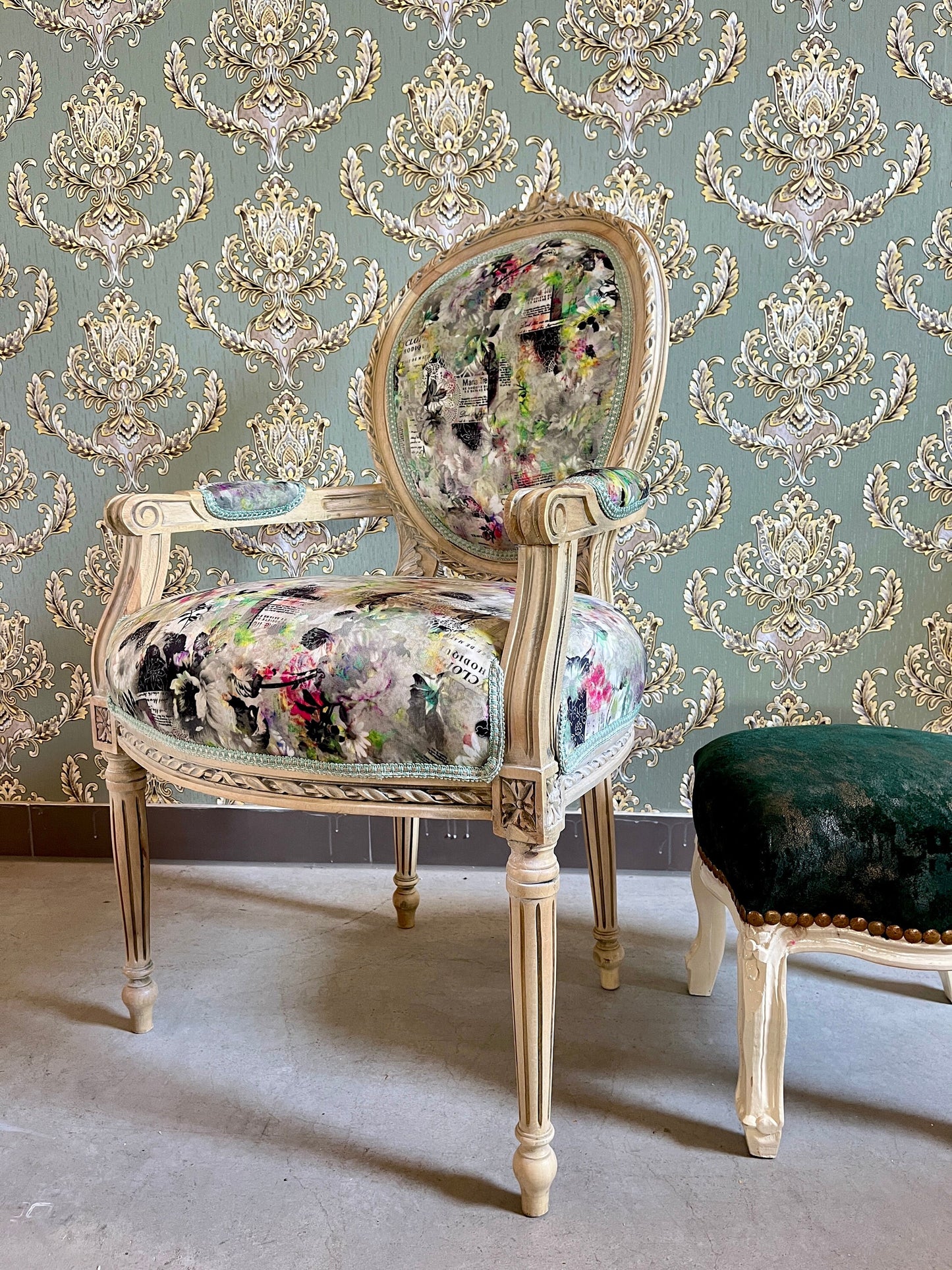 Sessel Französischer Barockstil Esszimmerstuhl Akzentstuhl/Armchair French Baroque Style Dining Chair Accent Chair- Summer Flower Series 2