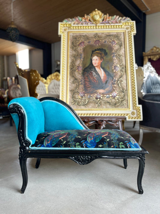 Small Bench Velvet Fuchsia French Antique Style Small Longue Seat Velvet Blue Jungle Animal Print Nostalgic Baroque Style for Home Decor