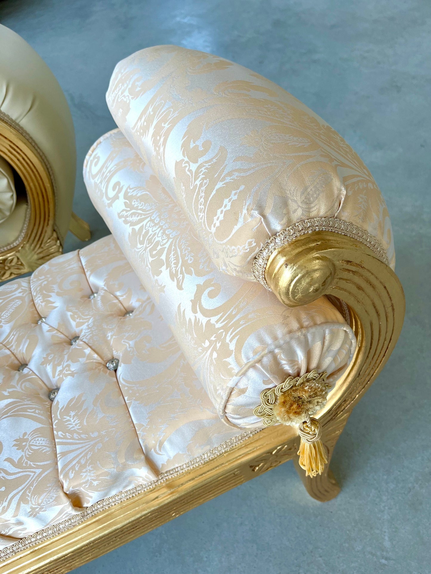 Ottoman French Louis Antique Style Beige Jacquard Fabric Bench Retro Baroque Rococo Style for Home Decor