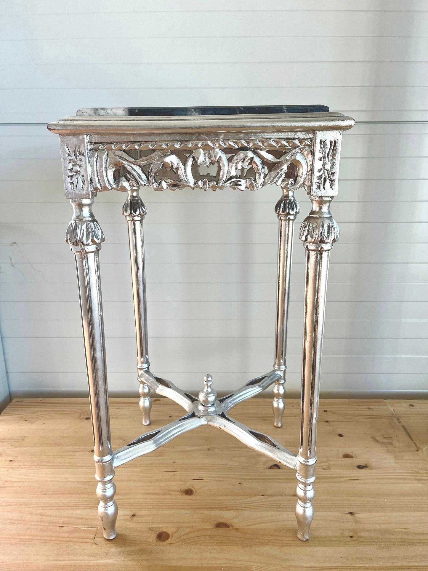 Side Table French Baroque Rococo Style Black Marble Top Gold Finish Lamp Table Silver Finish Retro Style Home Decor