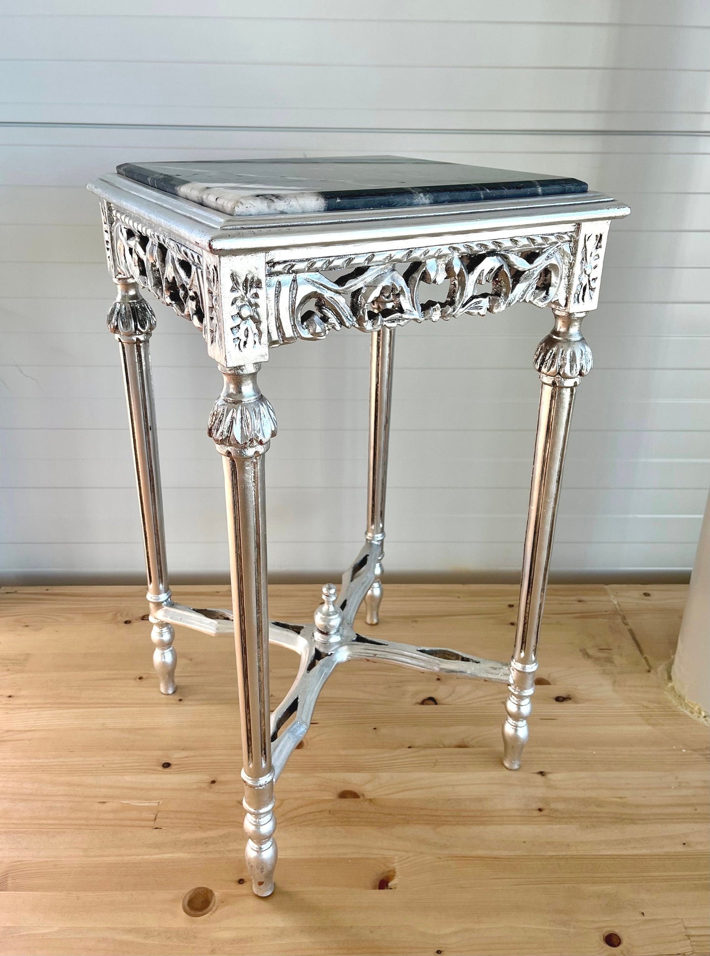 Side Table French Baroque Rococo Style Black Marble Top Gold Finish Lamp Table Silver Finish Retro Style Home Decor