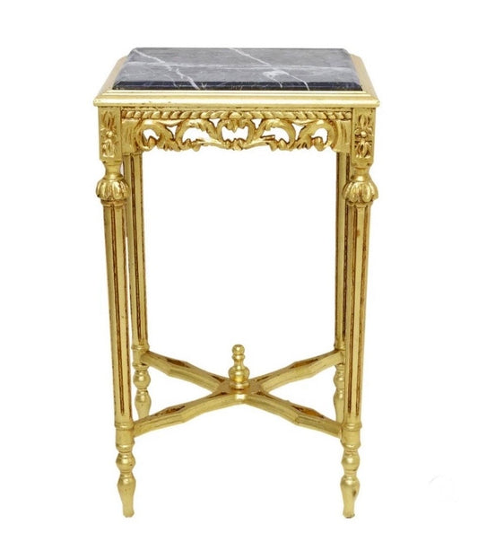Side Table French Baroque Rococo Style Black Marble Top Gold Finish Lamp Table Silver Finish Retro Style Home Decor
