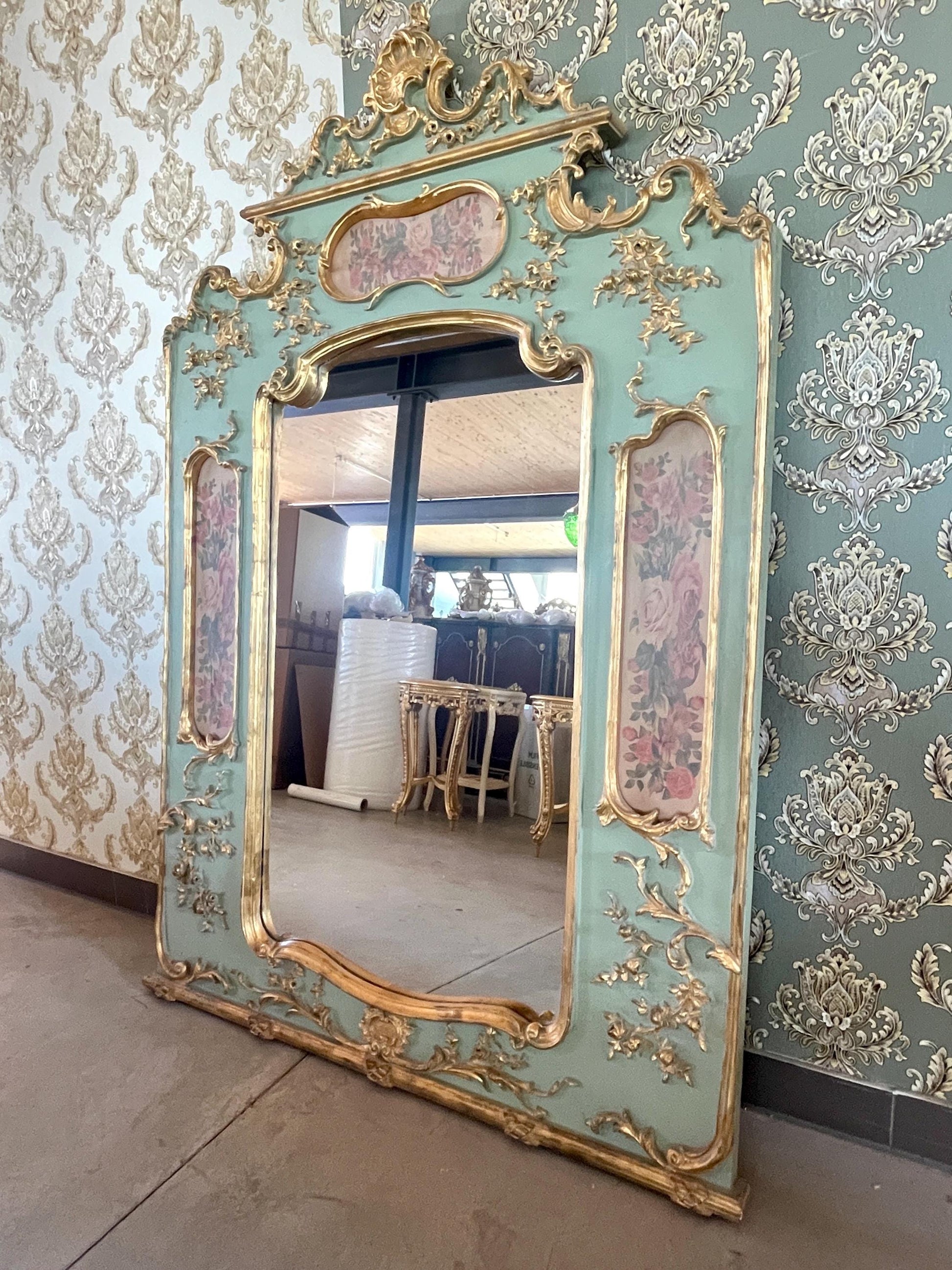 Floor Mirror French Baroque Style Mirror in Light Green Vintage Antique Look for Home Decor