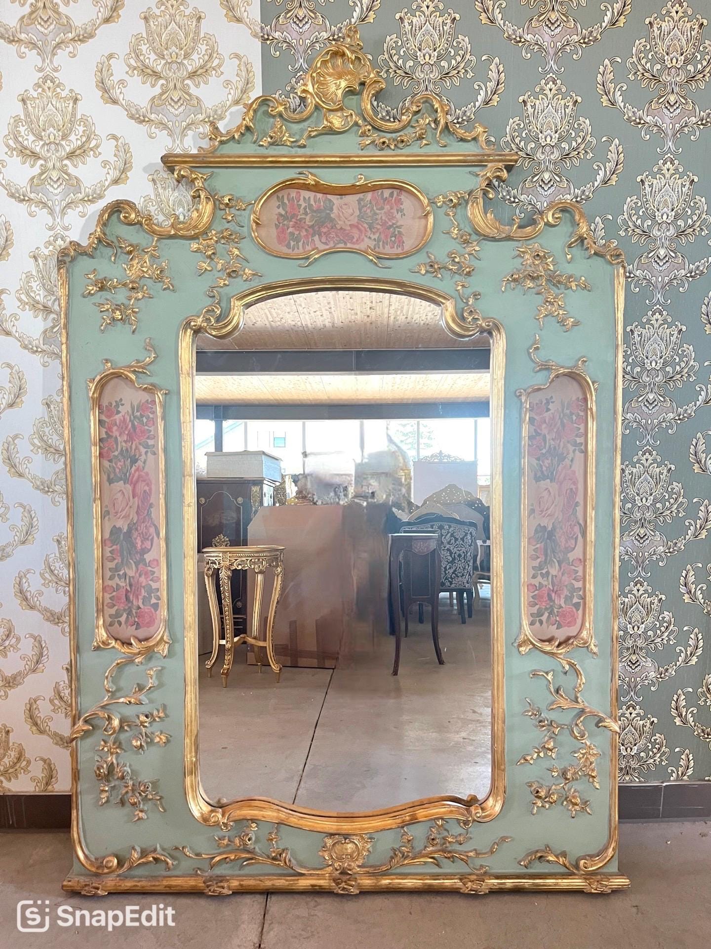 Floor Mirror French Baroque Style Mirror in Light Green Vintage Antique Look for Home Decor